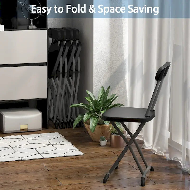 Black/White Folding Chair with Wide Seat & Ergonomic Back, Set of 4