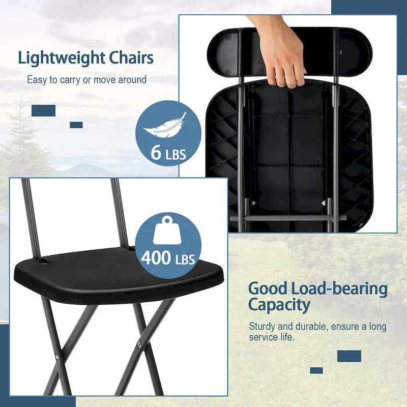 Black/White Folding Chair with Wide Seat & Ergonomic Back, Set of 4
