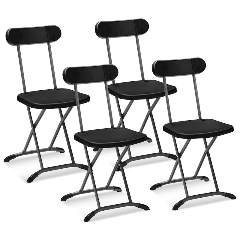 Black/White Folding Chair with Wide Seat & Ergonomic Back, Set of 4