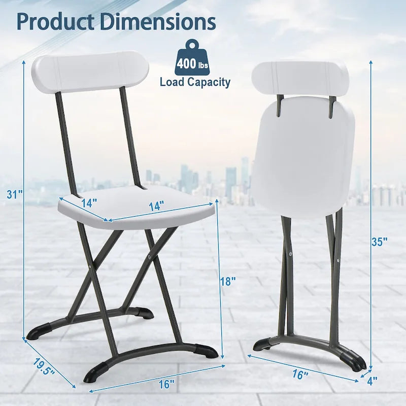 Black/White Folding Chair with Wide Seat & Ergonomic Back, Set of 4