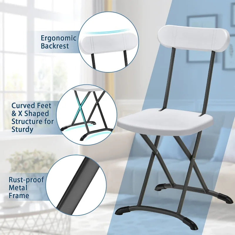 Black/White Folding Chair with Wide Seat & Ergonomic Back, Set of 4