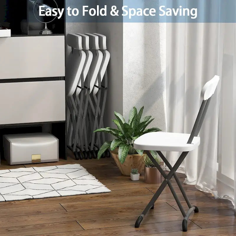 Black/White Folding Chair with Wide Seat & Ergonomic Back, Set of 4