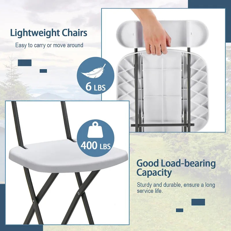 Black/White Folding Chair with Wide Seat & Ergonomic Back, Set of 4
