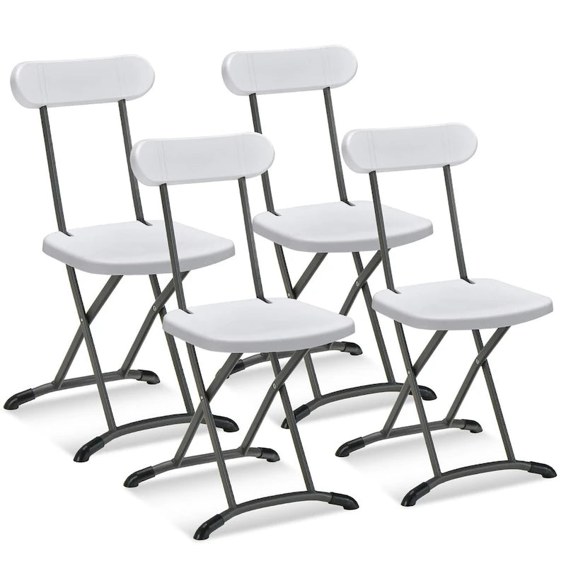 Black/White Folding Chair with Wide Seat & Ergonomic Back, Set of 4