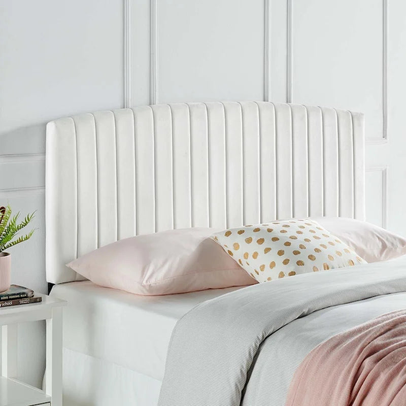 Velvet Channel Tufted Headboard – Full/Queen | Teal / Navy / White / Charcoal / Dusty Rose
