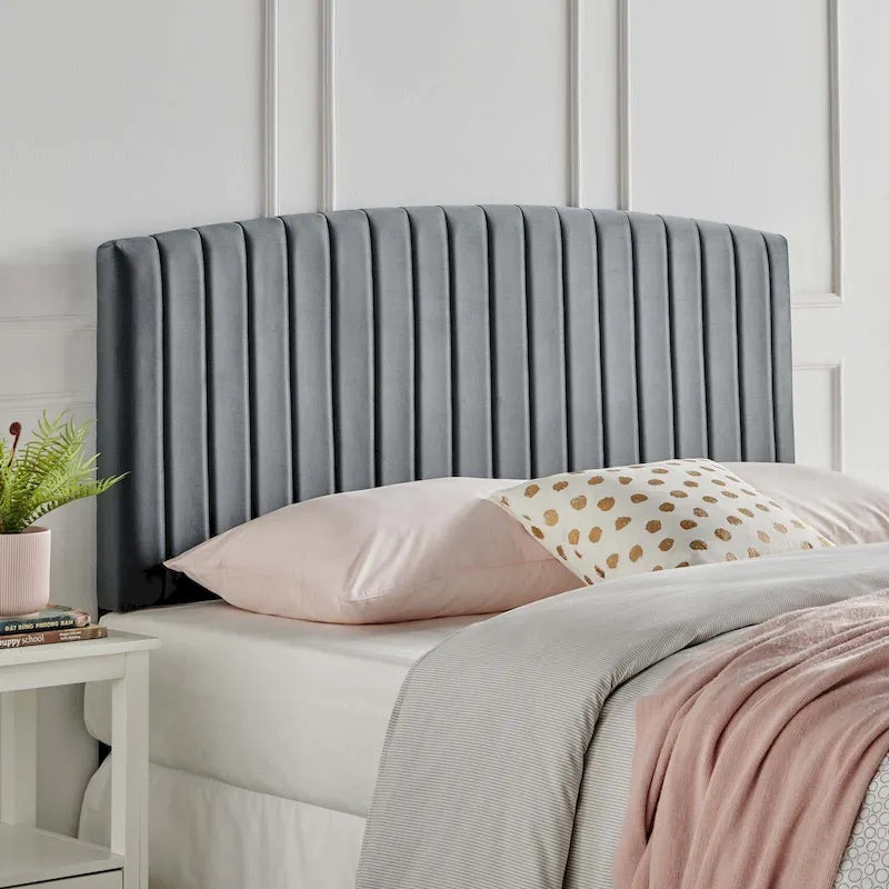 Velvet Channel Tufted Headboard – Full/Queen | Teal / Navy / White / Charcoal / Dusty Rose