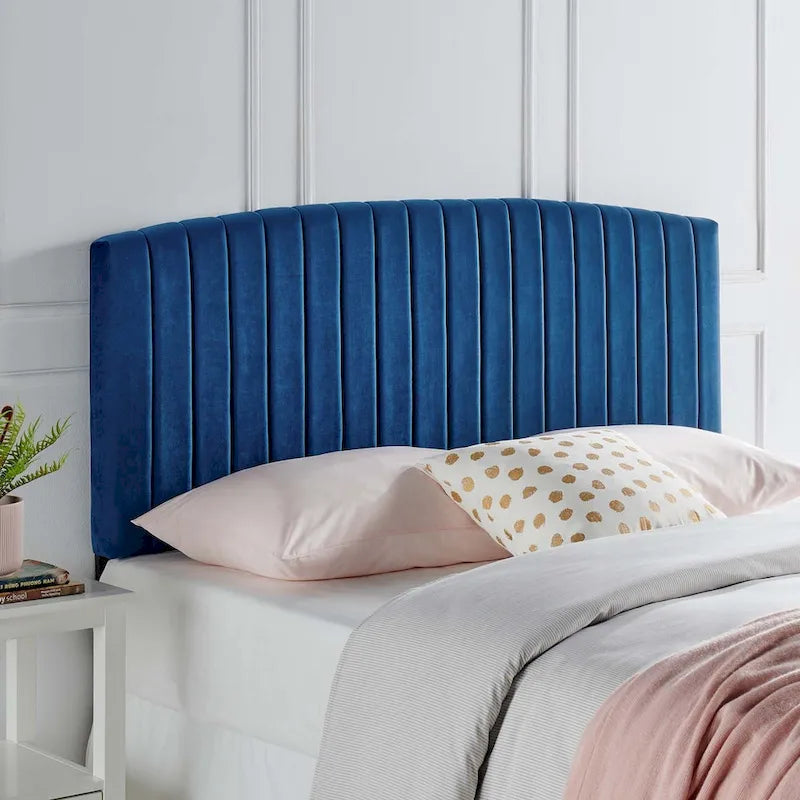 Velvet Channel Tufted Headboard – Full/Queen | Teal / Navy / White / Charcoal / Dusty Rose