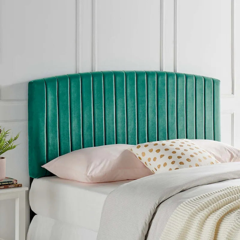 Velvet Channel Tufted Headboard – Full/Queen | Teal / Navy / White / Charcoal / Dusty Rose