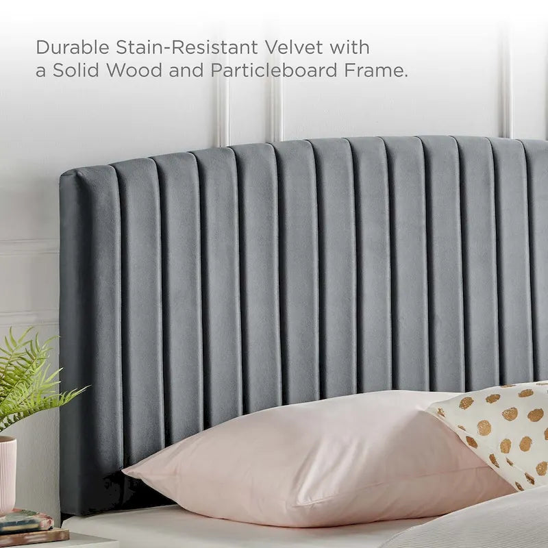 Velvet Channel Tufted Headboard – Full/Queen | Teal / Navy / White / Charcoal / Dusty Rose