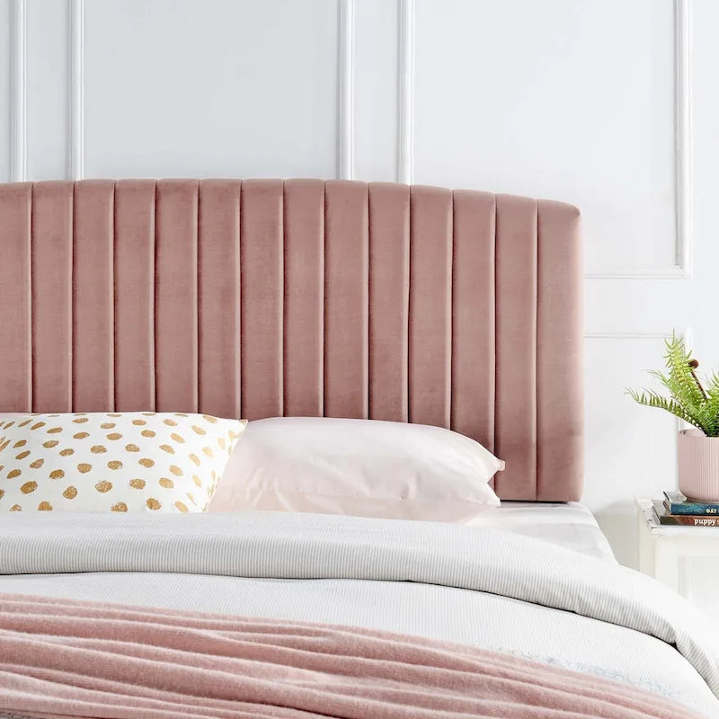 Velvet Channel Tufted Headboard – Full/Queen | Teal / Navy / White / Charcoal / Dusty Rose