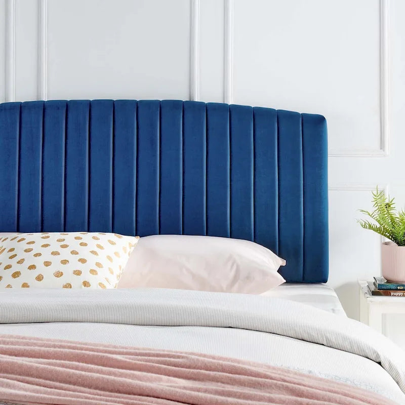 Velvet Channel Tufted Headboard – Full/Queen | Teal / Navy / White / Charcoal / Dusty Rose