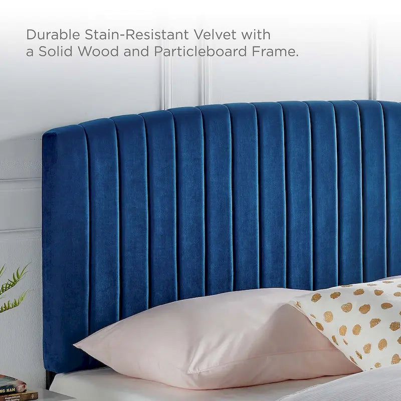Velvet Channel Tufted Headboard – Full/Queen | Teal / Navy / White / Charcoal / Dusty Rose