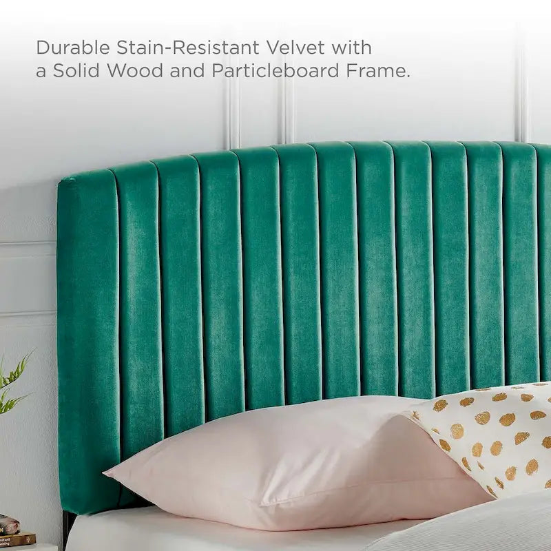 Velvet Channel Tufted Headboard – Full/Queen | Teal / Navy / White / Charcoal / Dusty Rose