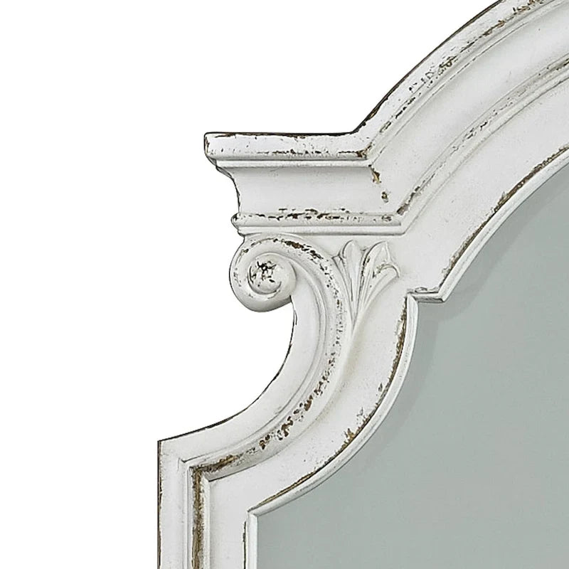 Antique White & Weathered Bark Upholstered Sleigh Bed, Dresser & Mirror Set – Queen/King, 3-Piece