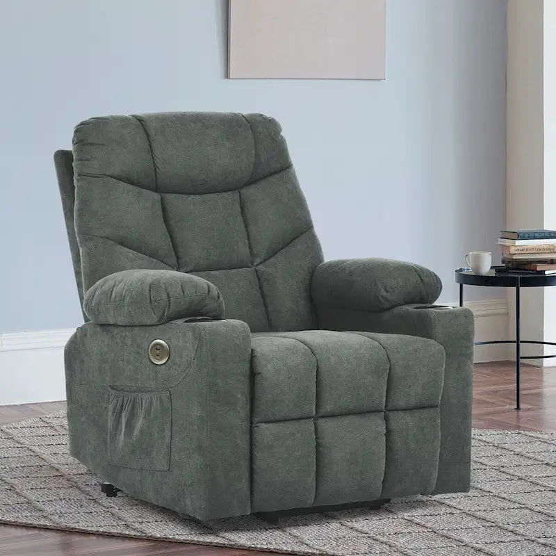Grey/Brown Power Lift Massage Recliner Chair, Single Seat