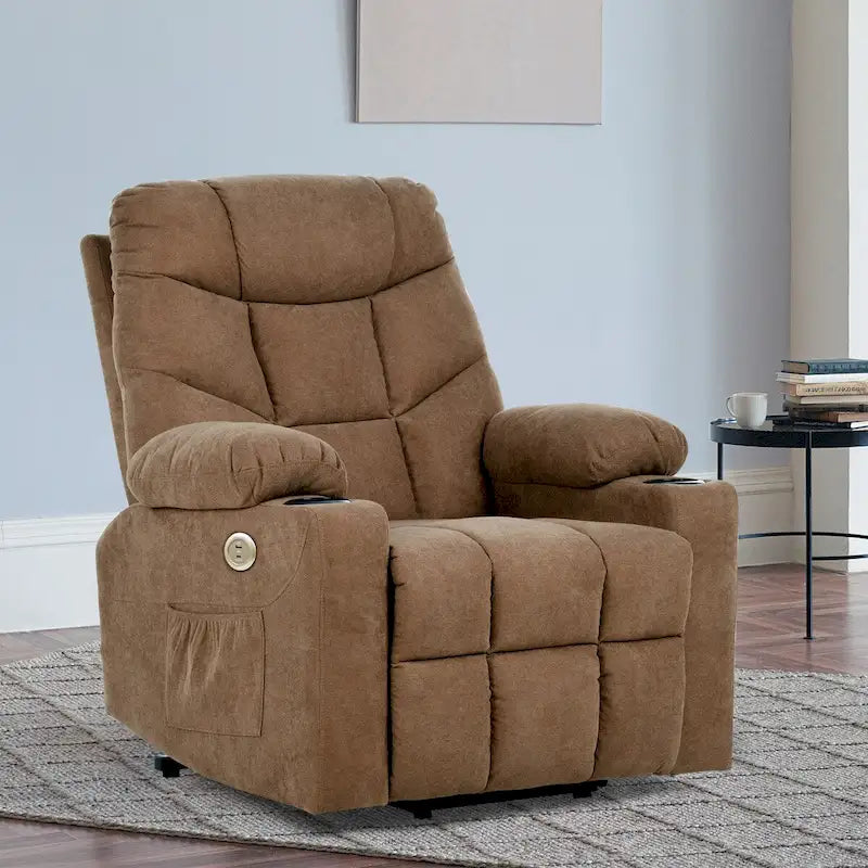 Grey/Brown Power Lift Massage Recliner Chair, Single Seat