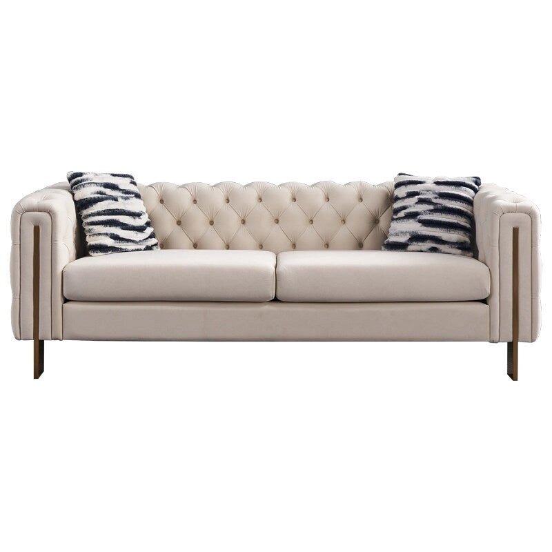 Tufted Velvet 3-Seater Sofa – Square Arm, Golden Legs | Cream / Blue / Mint Green / Pink / Green / Black
