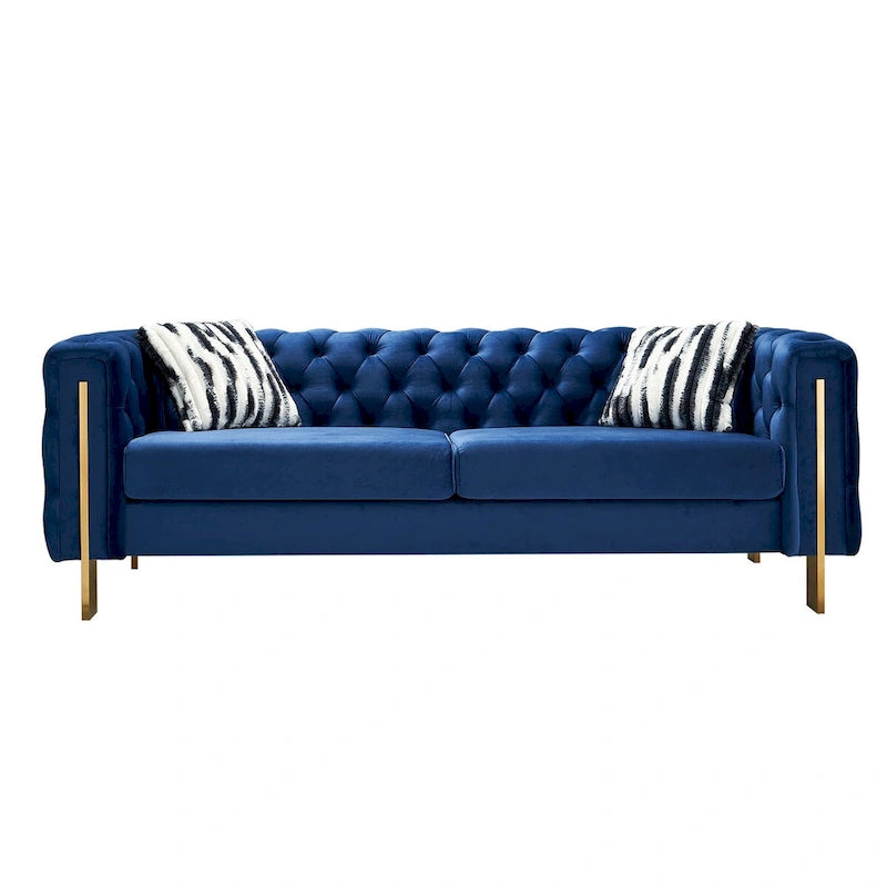 Tufted Velvet 3-Seater Sofa – Square Arm, Golden Legs | Cream / Blue / Mint Green / Pink / Green / Black