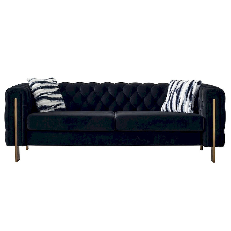Tufted Velvet 3-Seater Sofa – Square Arm, Golden Legs | Cream / Blue / Mint Green / Pink / Green / Black