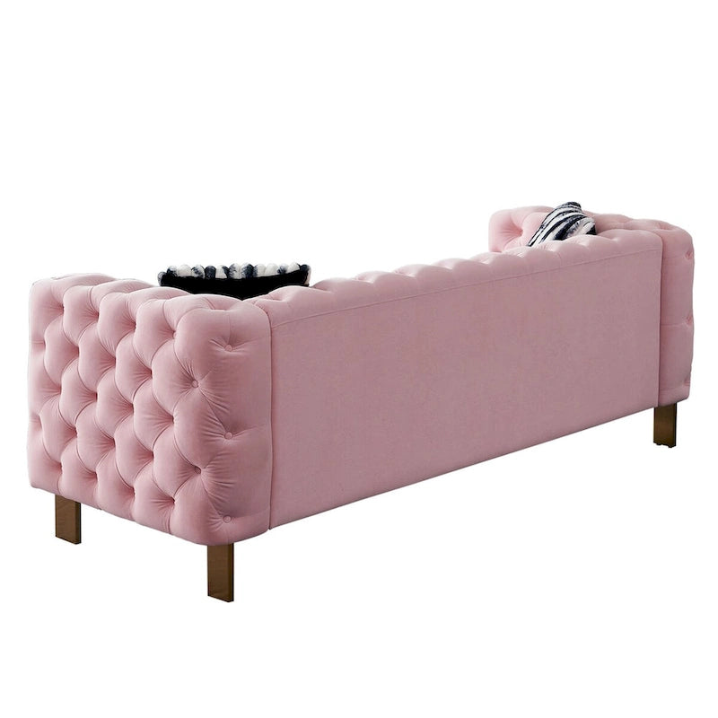 Tufted Velvet 3-Seater Sofa – Square Arm, Golden Legs | Cream / Blue / Mint Green / Pink / Green / Black