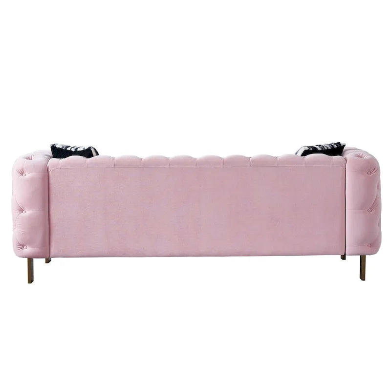 Tufted Velvet 3-Seater Sofa – Square Arm, Golden Legs | Cream / Blue / Mint Green / Pink / Green / Black
