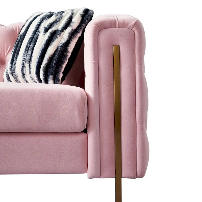 Tufted Velvet 3-Seater Sofa – Square Arm, Golden Legs | Cream / Blue / Mint Green / Pink / Green / Black
