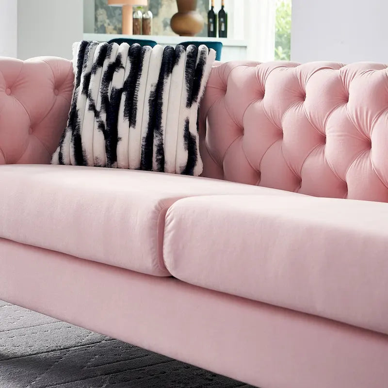 Tufted Velvet 3-Seater Sofa – Square Arm, Golden Legs | Cream / Blue / Mint Green / Pink / Green / Black