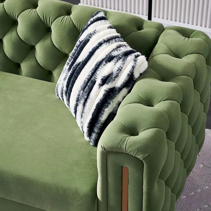 Tufted Velvet 3-Seater Sofa – Square Arm, Golden Legs | Cream / Blue / Mint Green / Pink / Green / Black