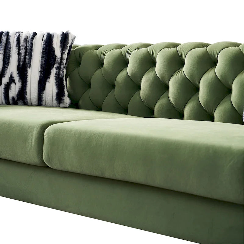 Tufted Velvet 3-Seater Sofa – Square Arm, Golden Legs | Cream / Blue / Mint Green / Pink / Green / Black