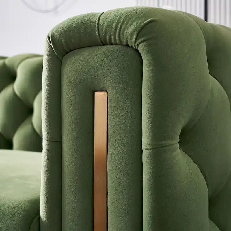 Tufted Velvet 3-Seater Sofa – Square Arm, Golden Legs | Cream / Blue / Mint Green / Pink / Green / Black