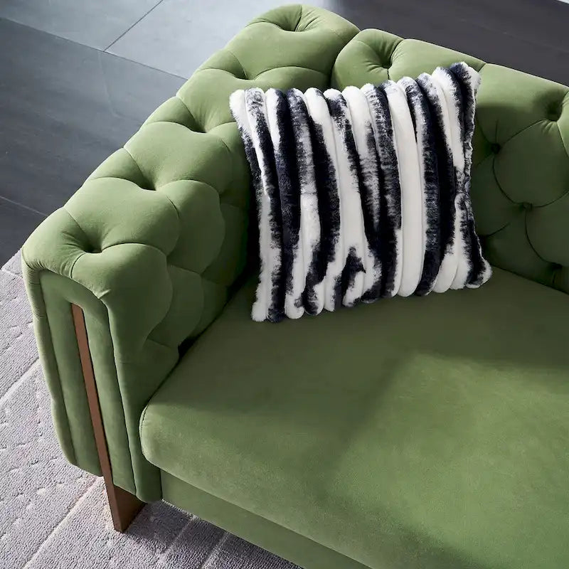 Tufted Velvet 3-Seater Sofa – Square Arm, Golden Legs | Cream / Blue / Mint Green / Pink / Green / Black