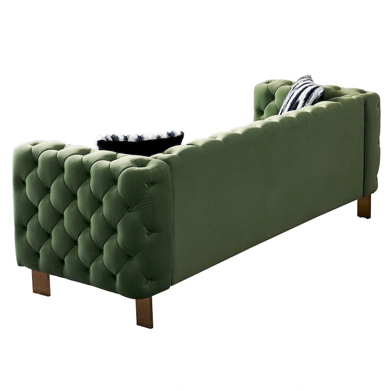 Tufted Velvet 3-Seater Sofa – Square Arm, Golden Legs | Cream / Blue / Mint Green / Pink / Green / Black
