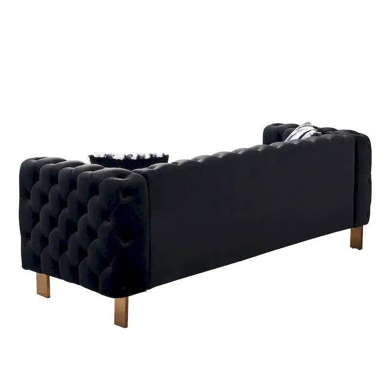 Tufted Velvet 3-Seater Sofa – Square Arm, Golden Legs | Cream / Blue / Mint Green / Pink / Green / Black