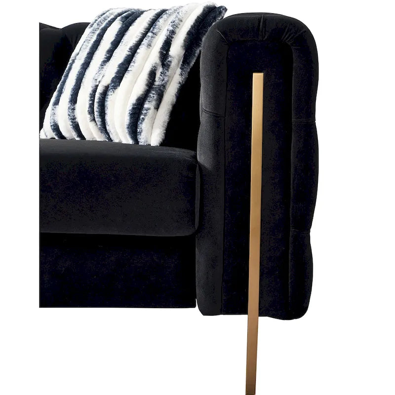Tufted Velvet 3-Seater Sofa – Square Arm, Golden Legs | Cream / Blue / Mint Green / Pink / Green / Black