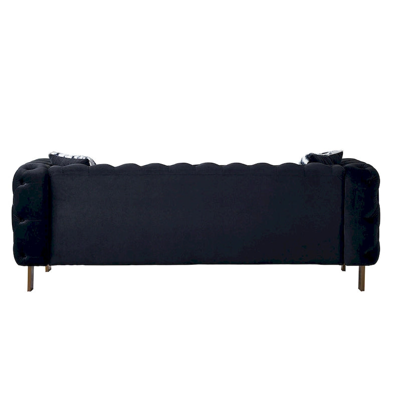 Tufted Velvet 3-Seater Sofa – Square Arm, Golden Legs | Cream / Blue / Mint Green / Pink / Green / Black