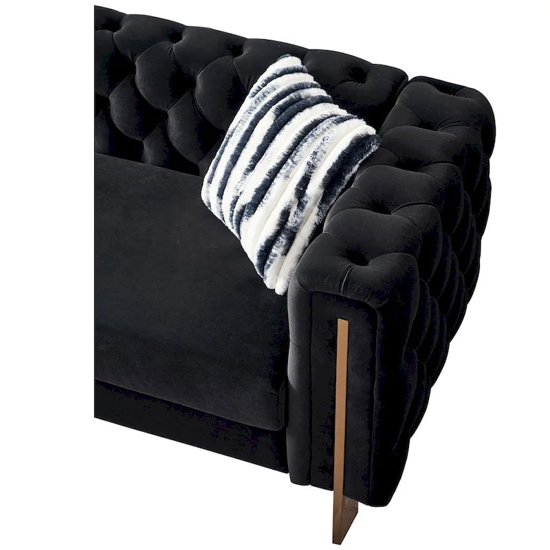 Tufted Velvet 3-Seater Sofa – Square Arm, Golden Legs | Cream / Blue / Mint Green / Pink / Green / Black