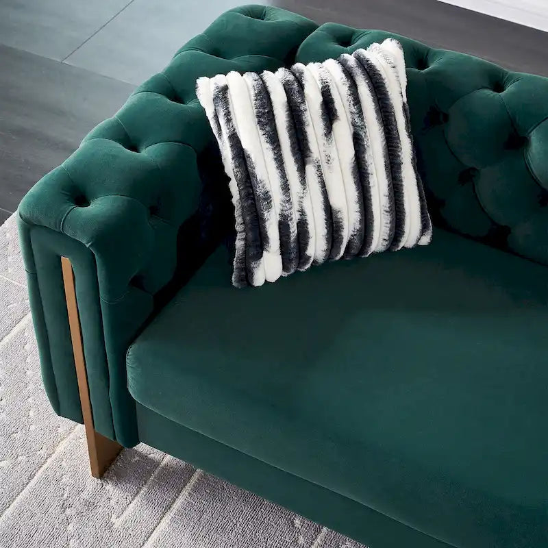 Tufted Velvet 3-Seater Sofa – Square Arm, Golden Legs | Cream / Blue / Mint Green / Pink / Green / Black