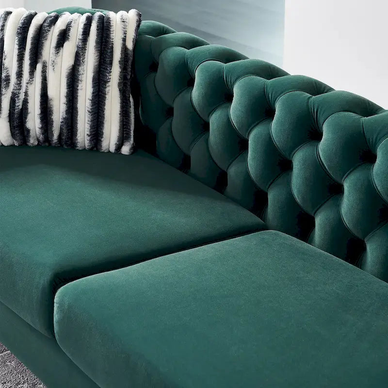 Tufted Velvet 3-Seater Sofa – Square Arm, Golden Legs | Cream / Blue / Mint Green / Pink / Green / Black