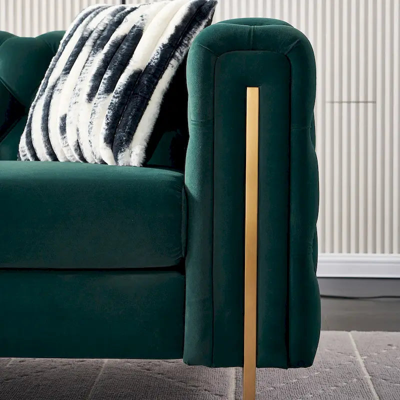 Tufted Velvet 3-Seater Sofa – Square Arm, Golden Legs | Cream / Blue / Mint Green / Pink / Green / Black