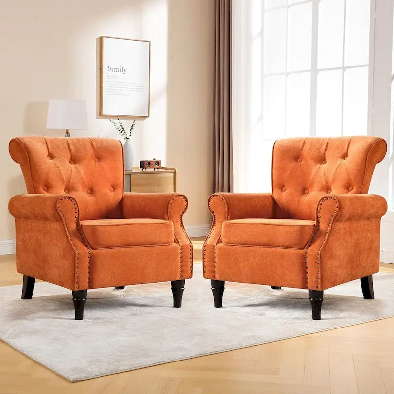 Floral Upholstered Accent Armchair with Nailhead Trim, Set of 2