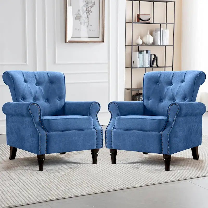 Floral Upholstered Accent Armchair with Nailhead Trim, Set of 2