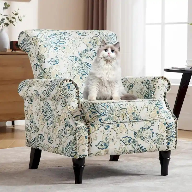 Floral Upholstered Accent Armchair with Nailhead Trim, Set of 2