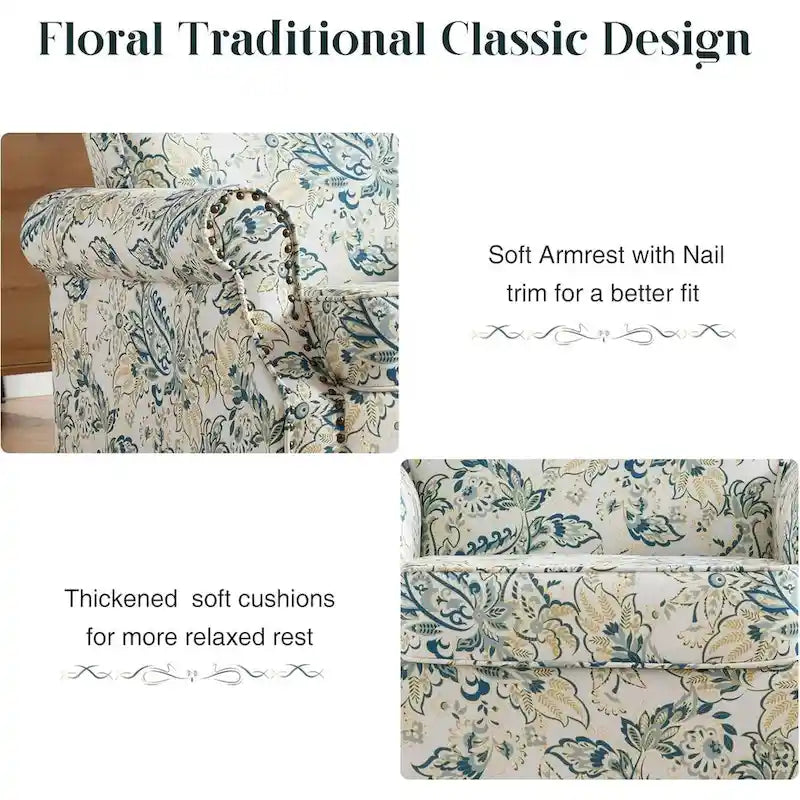 Floral Upholstered Accent Armchair with Nailhead Trim, Set of 2