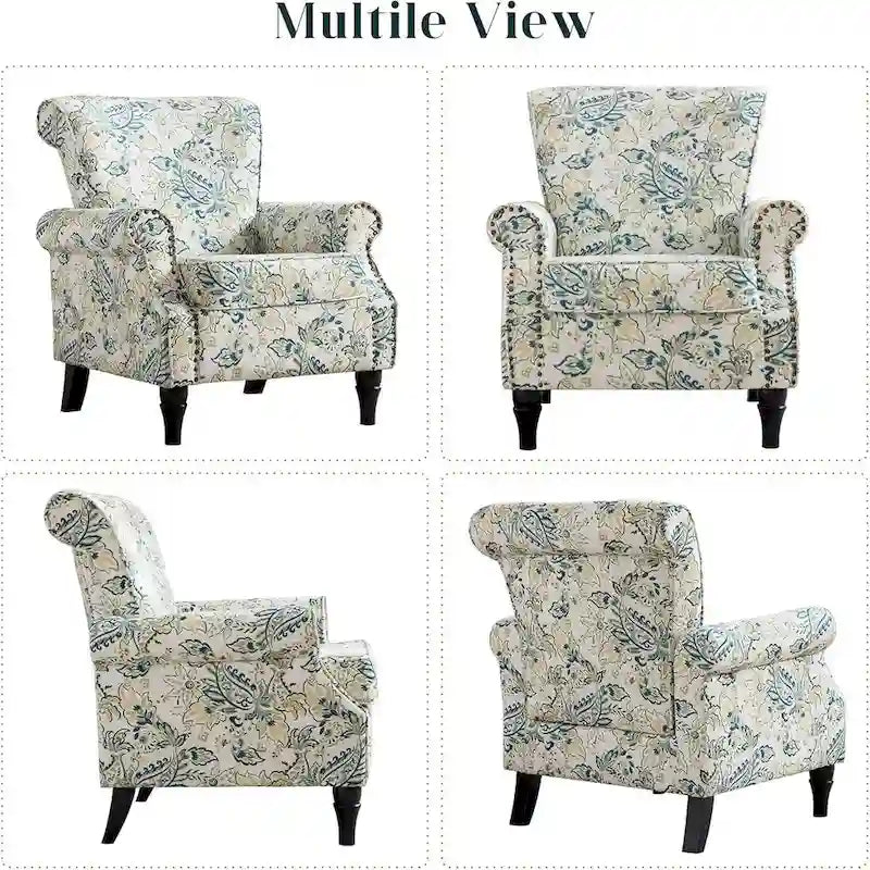 Floral Upholstered Accent Armchair with Nailhead Trim, Set of 2