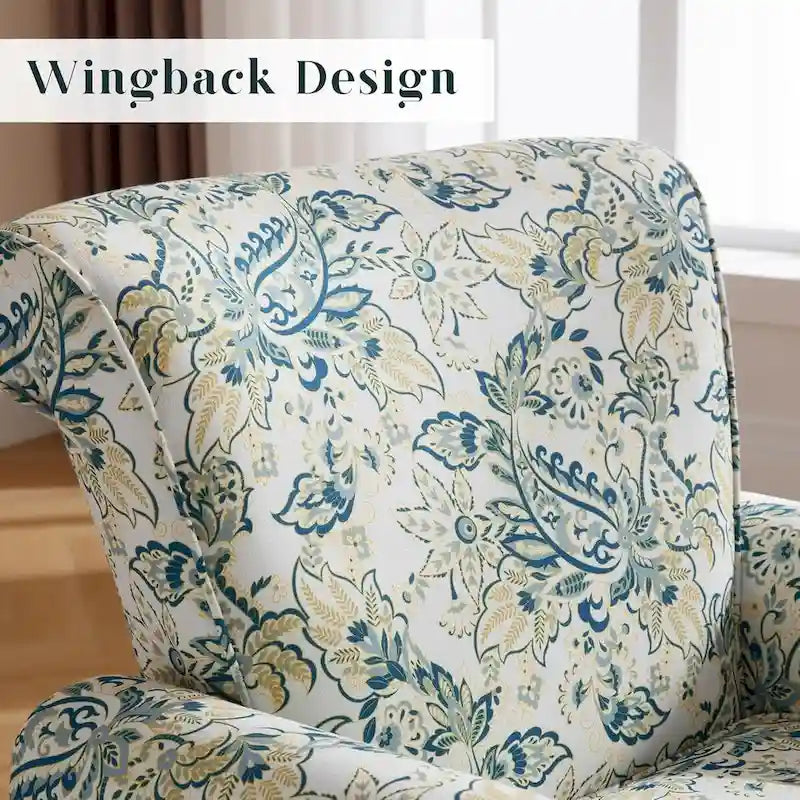 Floral Upholstered Accent Armchair with Nailhead Trim, Set of 2