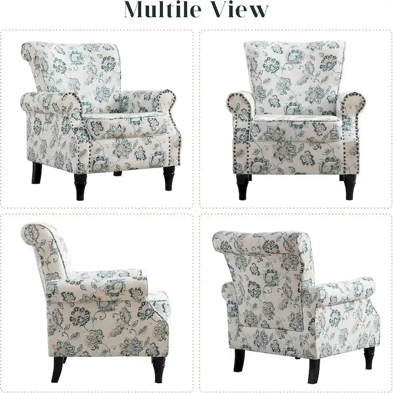 Floral Upholstered Accent Armchair with Nailhead Trim, Set of 2