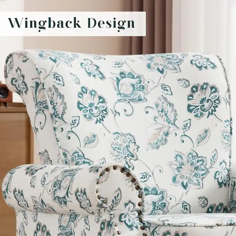 Floral Upholstered Accent Armchair with Nailhead Trim, Set of 2