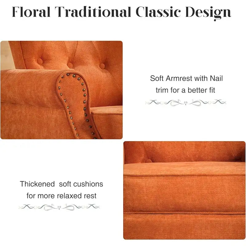 Floral Upholstered Accent Armchair with Nailhead Trim, Set of 2