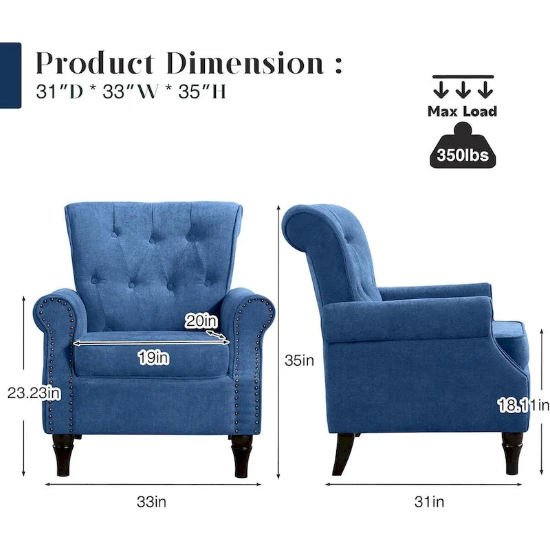 Floral Upholstered Accent Armchair with Nailhead Trim, Set of 2
