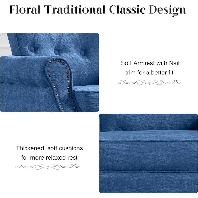 Floral Upholstered Accent Armchair with Nailhead Trim, Set of 2